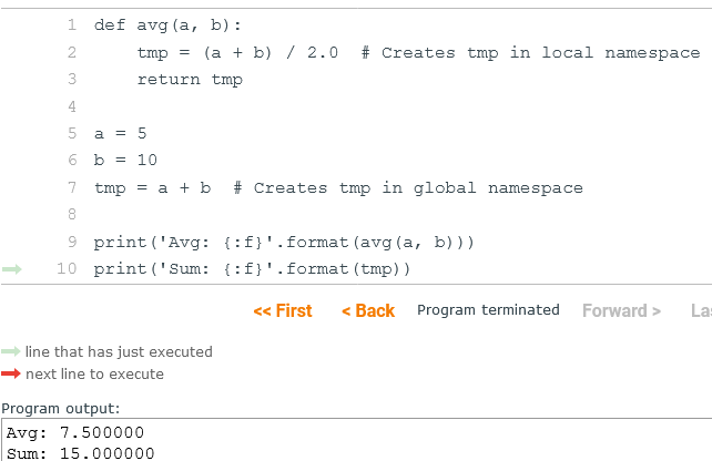 Note that the Python Tutor tool uses the term "frame" in place of "namespace".