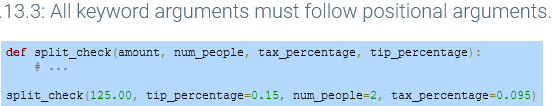 A **common error** is to place keyword arguments before all position arguments, which generates an exception.